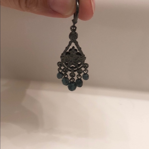 Blue Lever Back Dangle Earrings - Picture 3 of 3